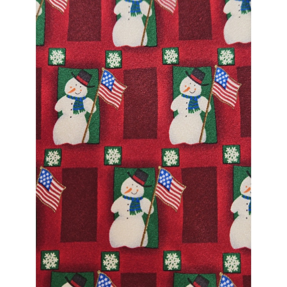 Hallmark Holiday Traditions Red Silk Snowman & Flag Tie 56 3/4" X 3 3/4"